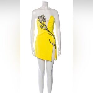 RARE David Koma sexy Crystal Rhinestone Flower Yellow Slit Mini Dress Medium